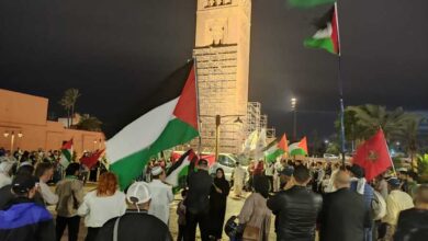 خلال إحياء اليوم العالمي لحقوق الإنسان.. وقفة في ساحة جامع الكتبية بمدينة مراكش المغربية؛ إسنادًا لغزة والشعب الفلسطيني