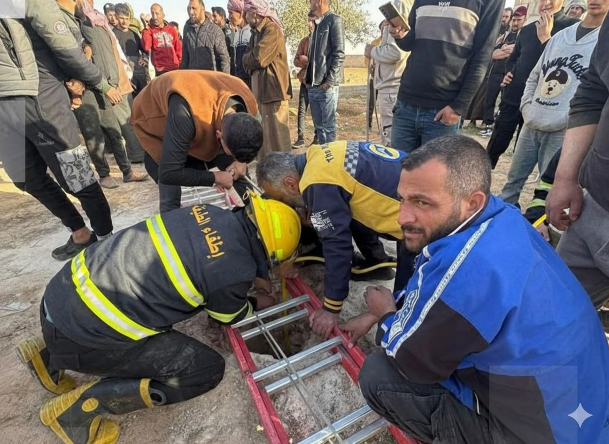 الدفاع المدني السوري يباشر إنقاذ طفل سقط في بئر بريف الرقة